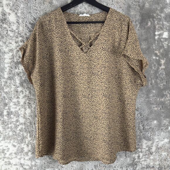 Maurices Tops - Maurices Size 0 Oversized Polka Dot V Neck Casual Top Brown Short Sleeve Blouse